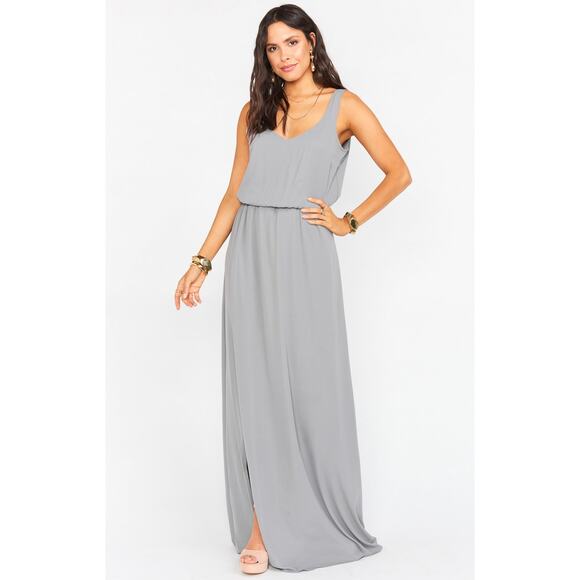 Show Me Your Mumu Kendall Maxi Dress Soft Charcoal Crisp S NWT - Picture 7 of 7